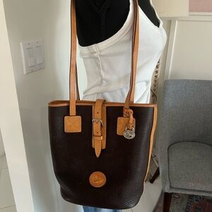 Vintage Dooney & Bourke Bucket Tote Brown & Tan Leather Silver Hardware USA